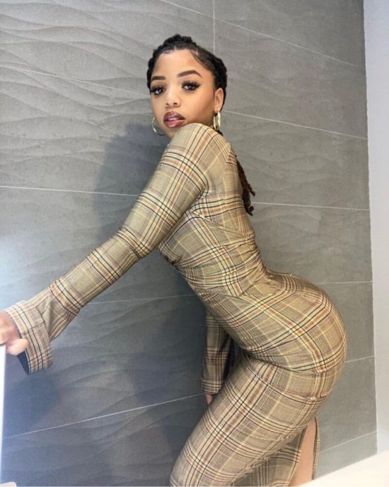 Burberry Cut-Out Check Jersey Stretch Dress on Chloe Bailey