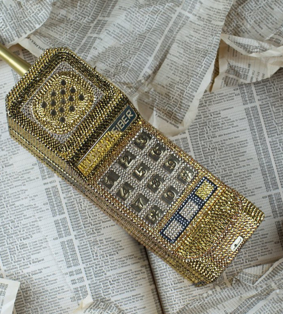 Judith Leiber Brick Phone Call Me Gold